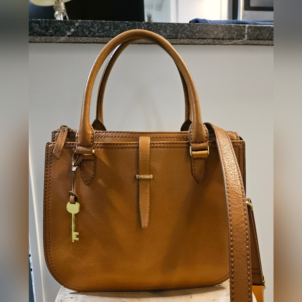 Fossil Ryder Satchel Large leather bag, Streetwear Brown Tan Luxury